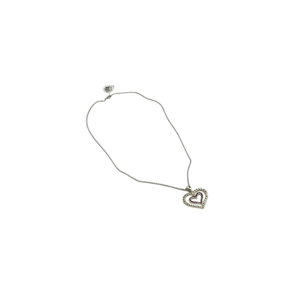 Sterling Silver Heart‎ Necklace Women 18in Red Ruby Diamond New Double Heart 925
